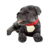 Front view of grey Staffy dog plush toy
