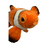 Close-up front view of clown fish plush toy
