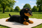 Dachshund plush toy outdoors