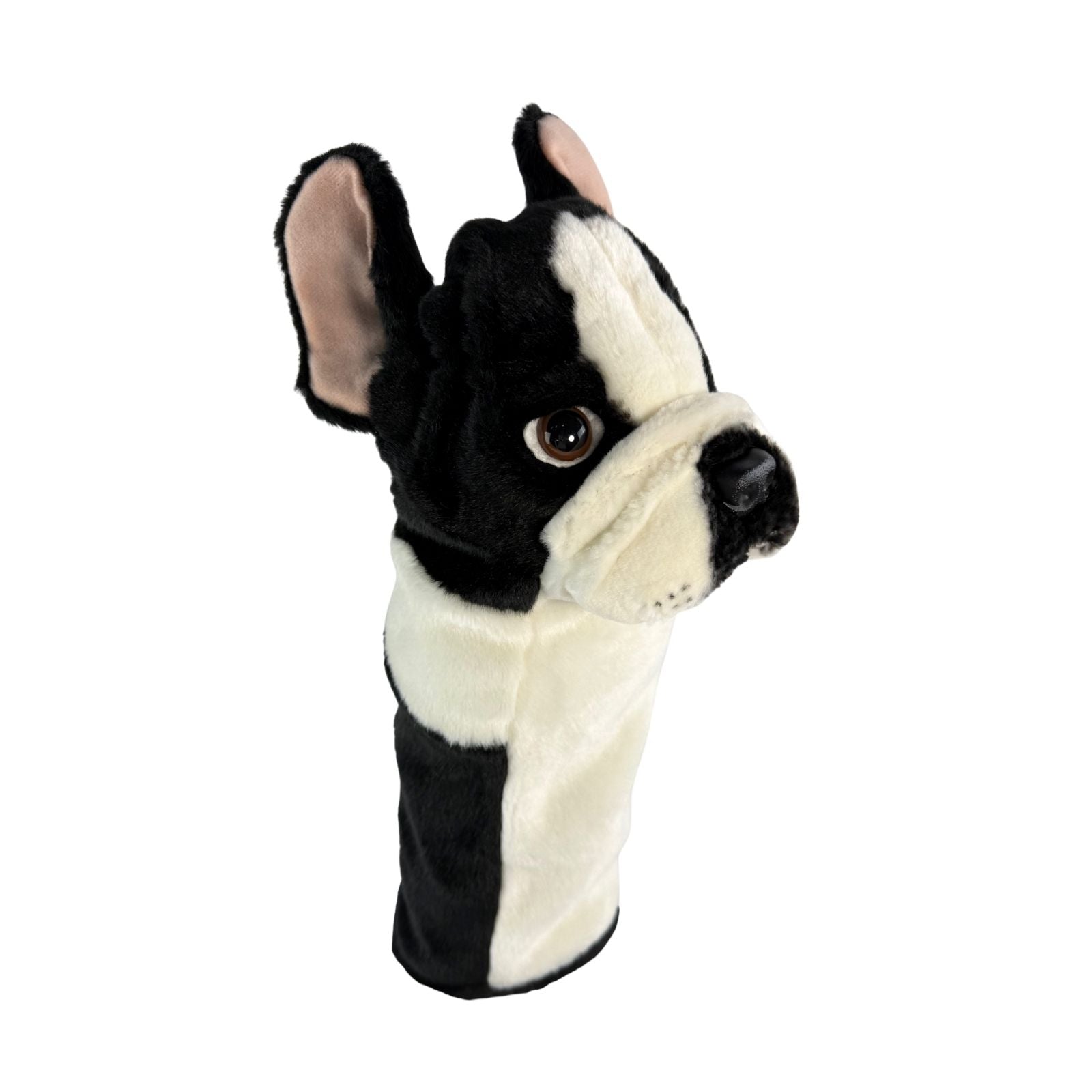 French Bulldog plush golf club headcover side profile.