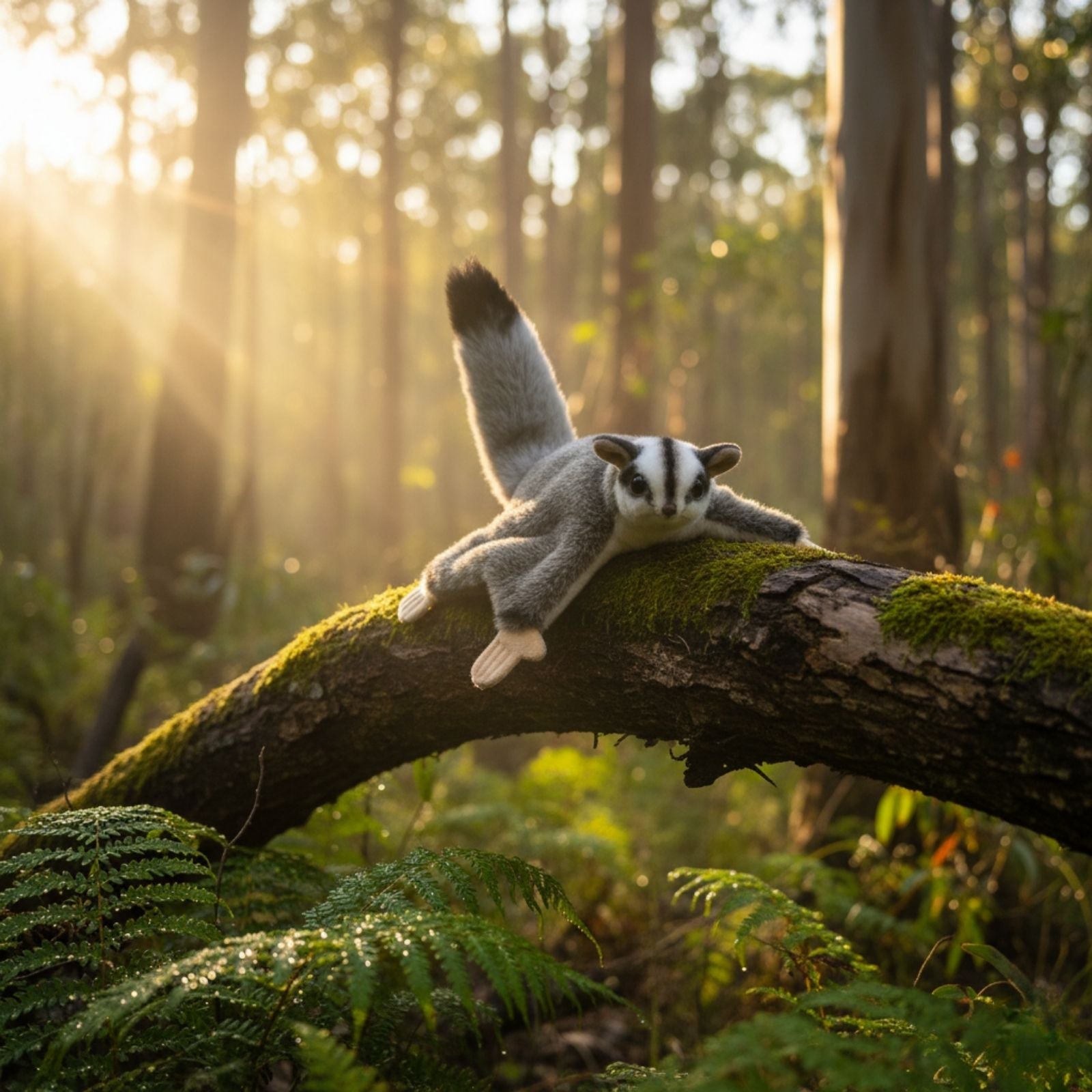 Squirrel Glider plush toy in tree 