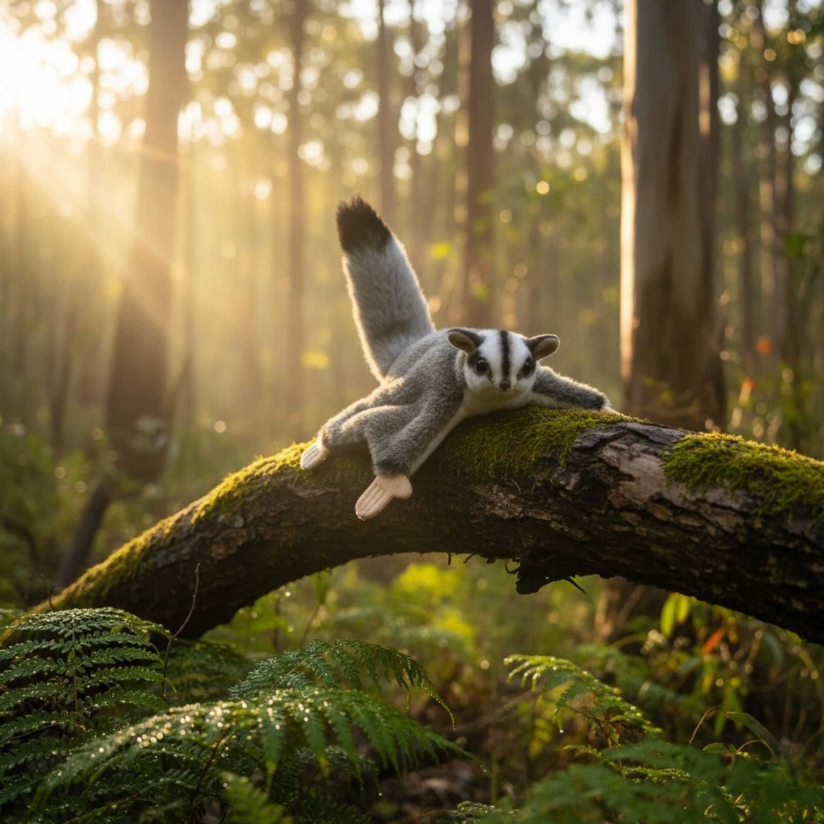 Squirrel Glider plush toy in tree 