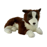 Lying chocolate Border Collie plush toy
