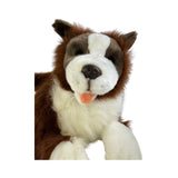 Close up of lying chocolate Border Collie plush toy