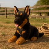 Kelpie plush dog toy outdoors