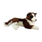 Lying chocolate Border Collie plush side view