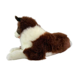 Lying Hazel chocolate Border Collie plush with satin pouch