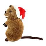 Holly Edward quokka plush with mistletoe and hat side view