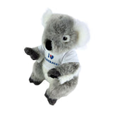 Plush koala toy wearing a 'Made in Australia' shirt on a white background