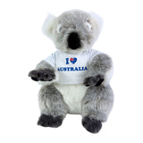 Plush koala bear wearing a 'I ❤️ Australia' shirt on a white background