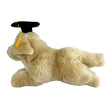 Lying Maple Golden Retriever plush wearing graduation hat
