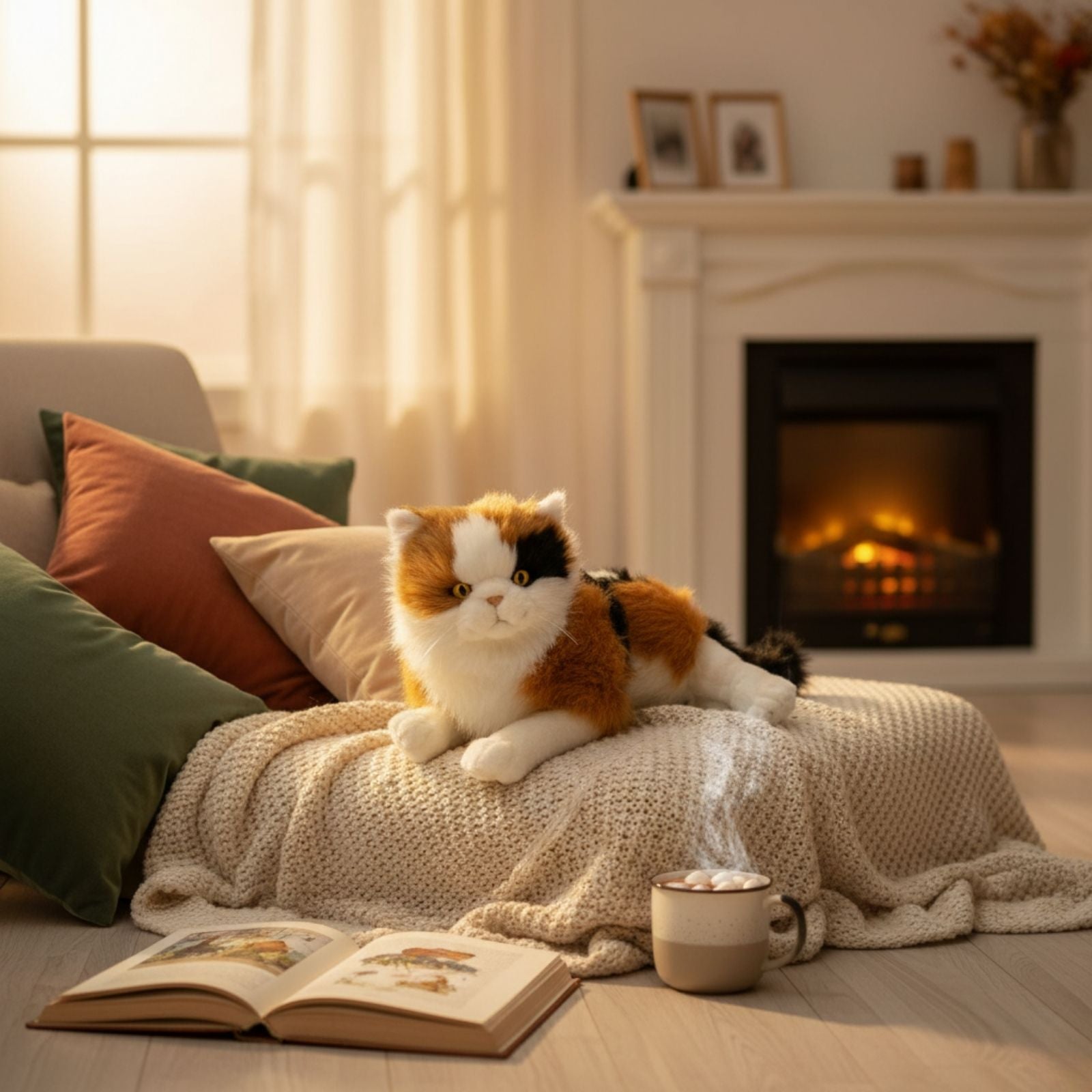 Marmalade Calico cat plush indoors
