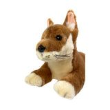 Plush toy resembling a brown and white animal on a white background