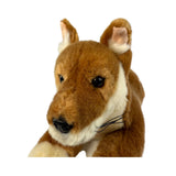 Plush toy dog head on a white background