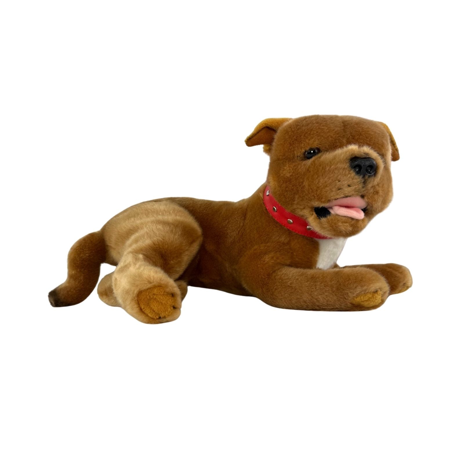 Merlot Staffy plush lying side view