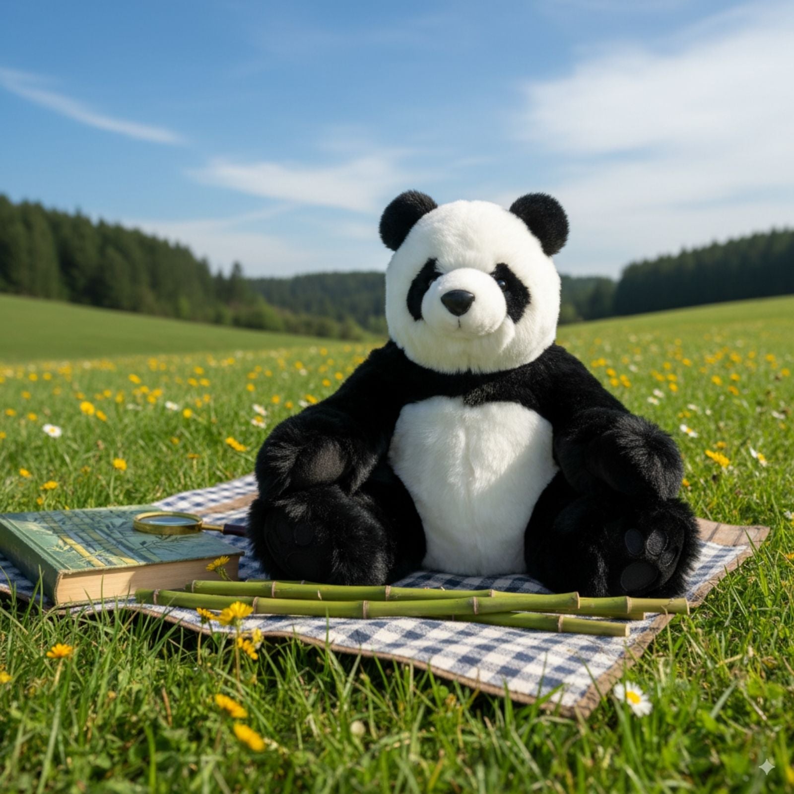 Sitting Giant Mini Panda Bear in grass