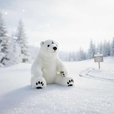 baby Polar Bear soft stuffed plush toy sitting on the iceland