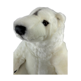 Minka polar bear plush toy close up face
