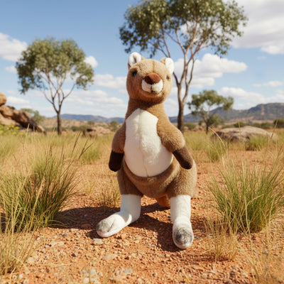 red kangaroo souvenir soft plush toy in outdoor