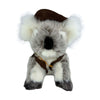 Sitting Jack koala plush with swag and hat front view