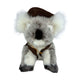 Sitting Jack koala plush with swag and hat front view