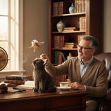 Nutmeg Burmese cat plush sitting on a desk in cozy study