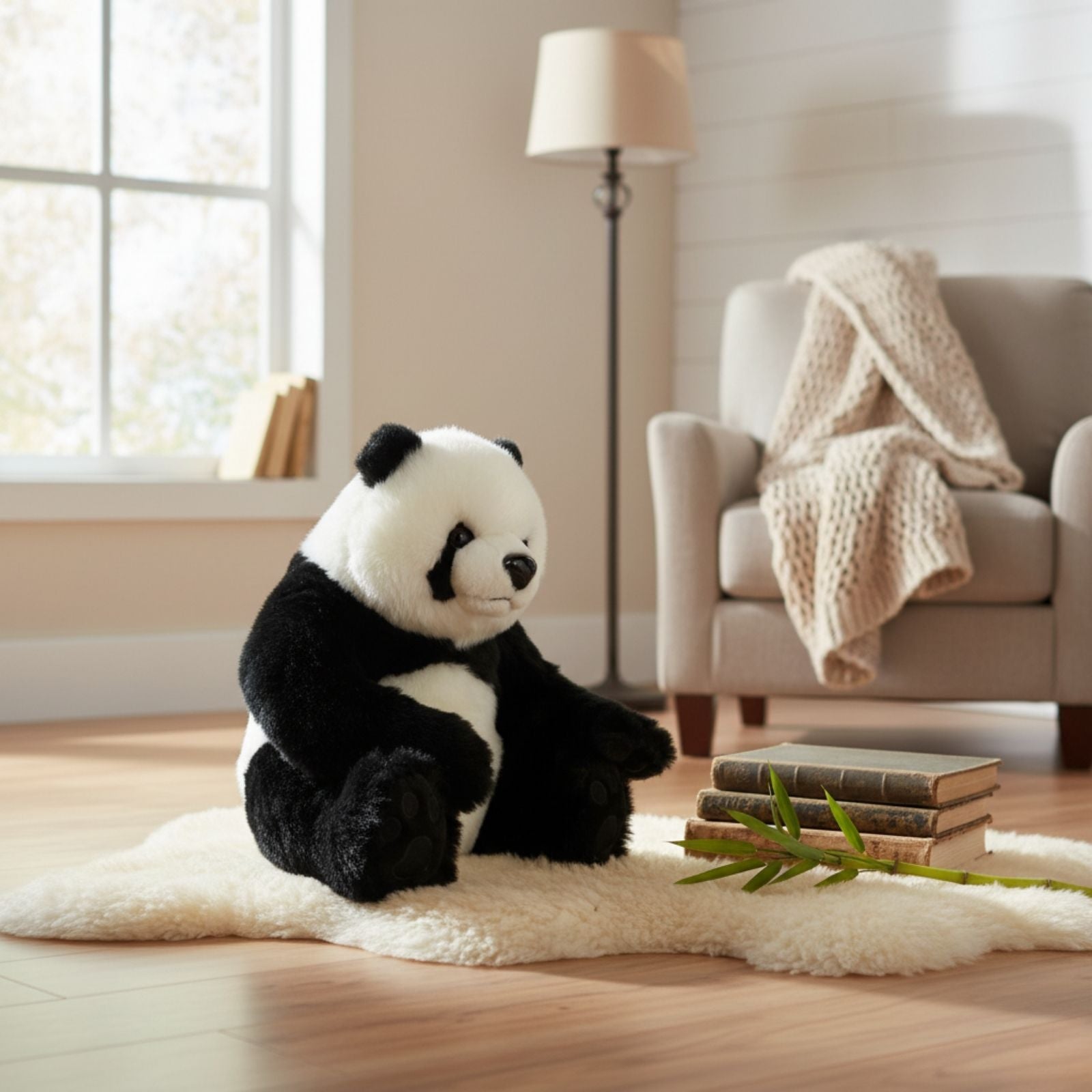 Ty Panda Bub soft plush toy sitting in living room