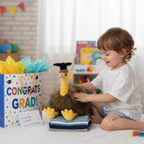 Penny emu plush wearing graduation hat as a gift
