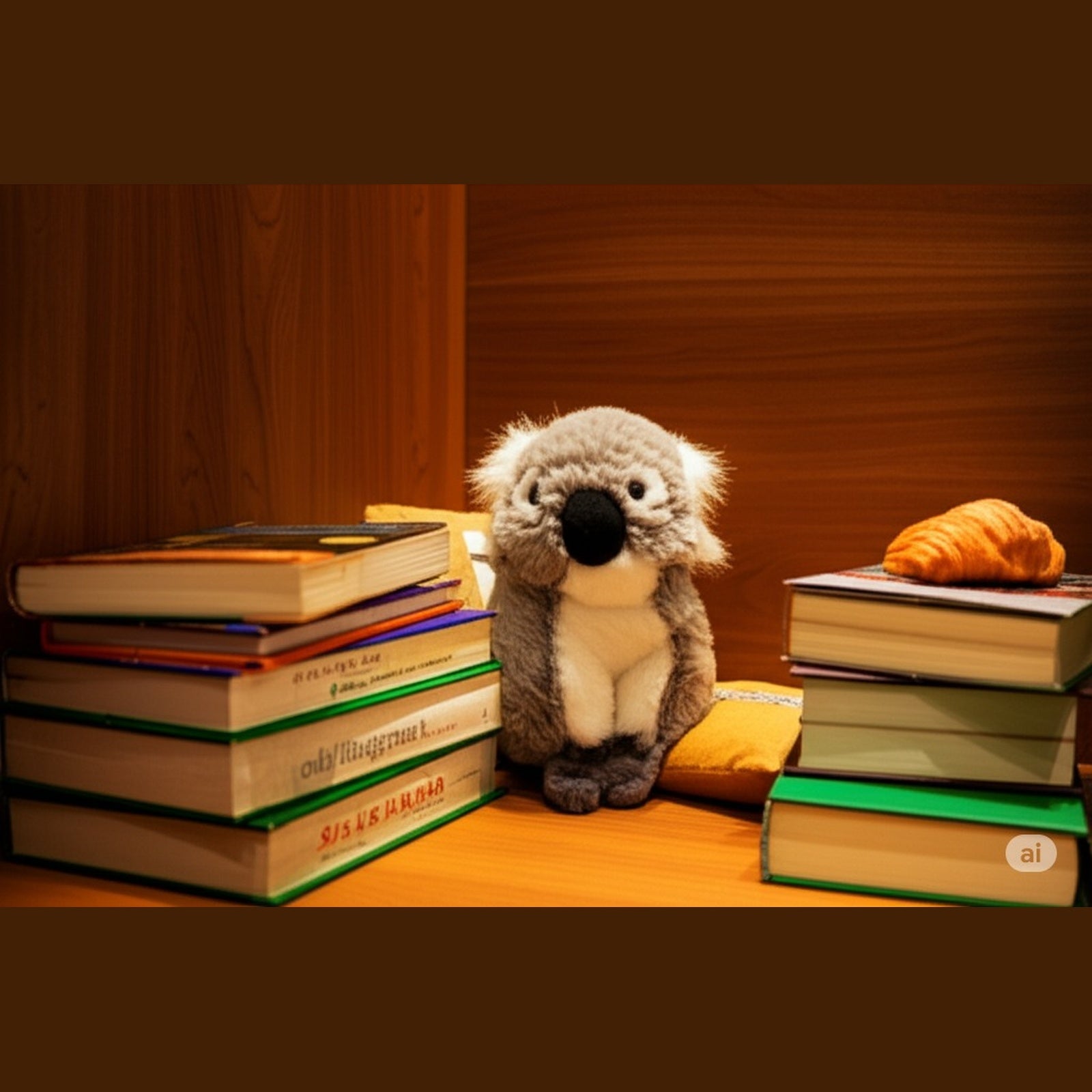 quality plush Koala toy in sitting position in books 