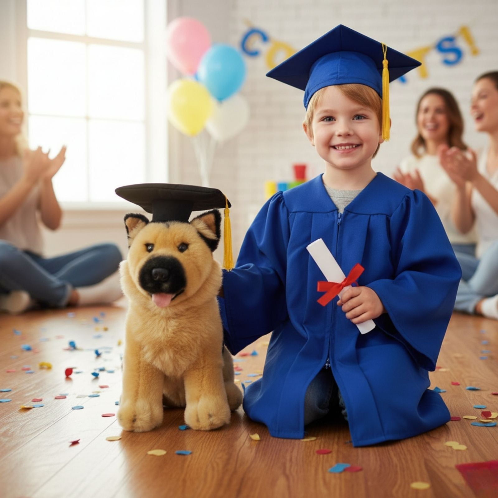 Sargeant German Shepherd plush wearing grad hat