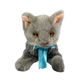 Sasha Russian Blue kitten plush toy with blue ribbon front view
