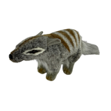 Plush toy of a striped animal on a white background