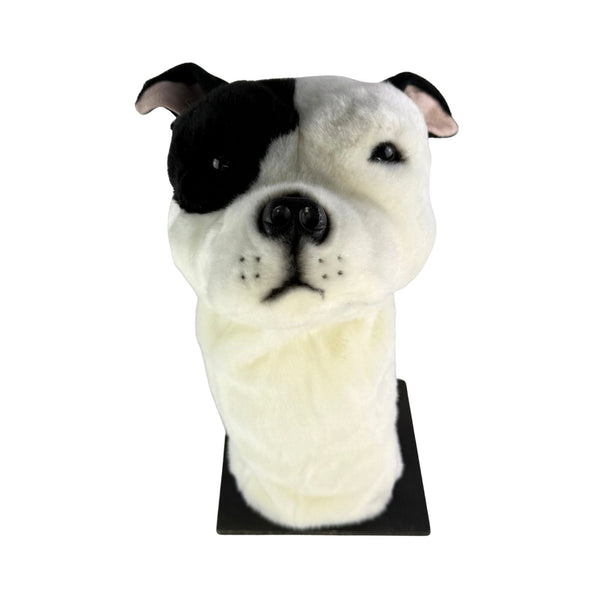 White Staffy golf club head cover front view