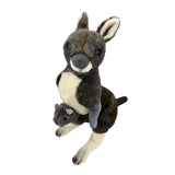 Plush toy kangaroo with baby on a white background