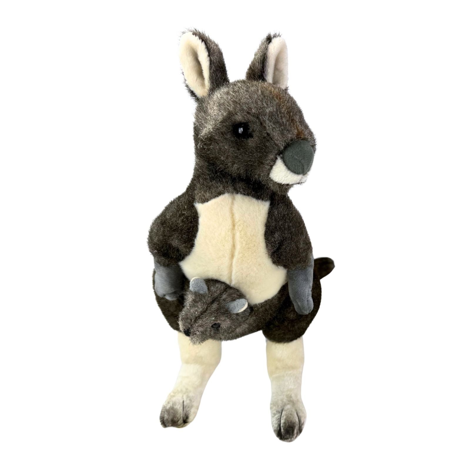 Plush toy kangaroo on a white background
