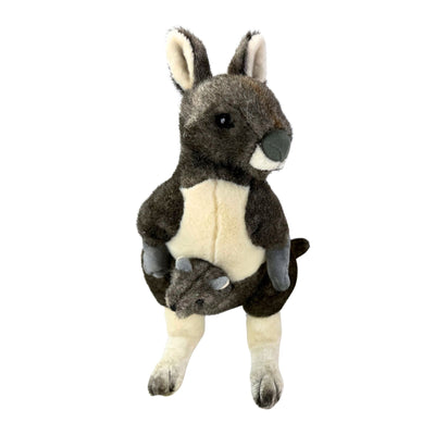 Plush toy kangaroo on a white background