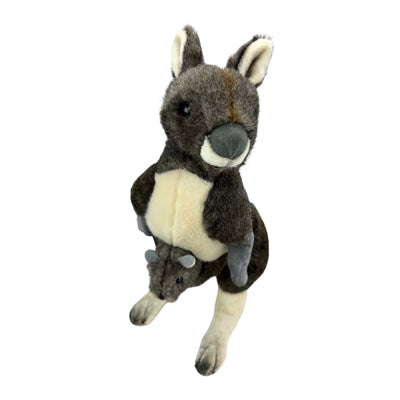 Plush toy kangaroo on a white background