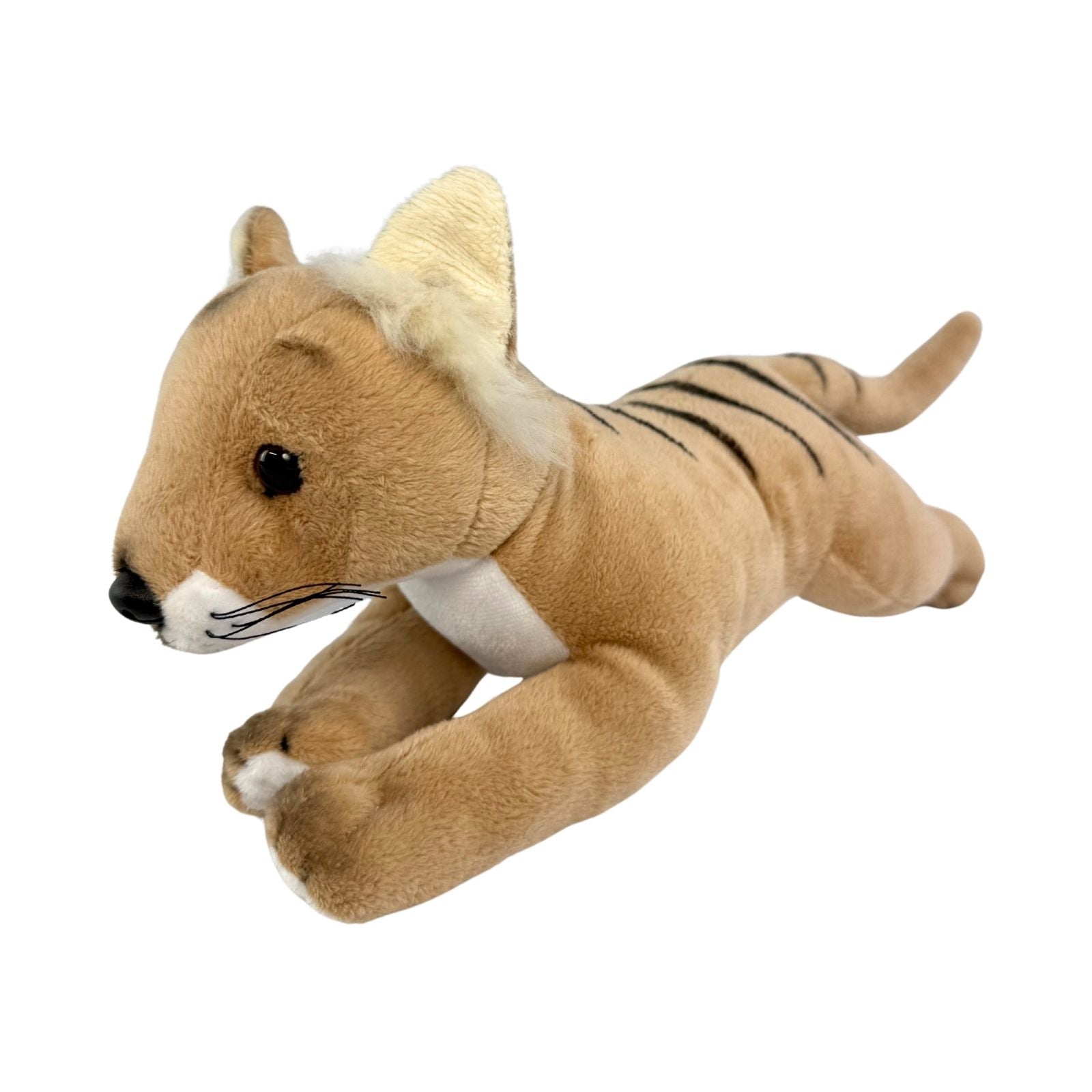 Plush toy resembling a thylacine on a white background