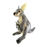 Plush toy kangaroo with a baby kangaroo on a white background