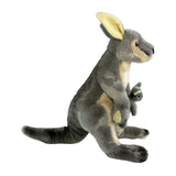 Plush toy kangaroo with a baby on a white background