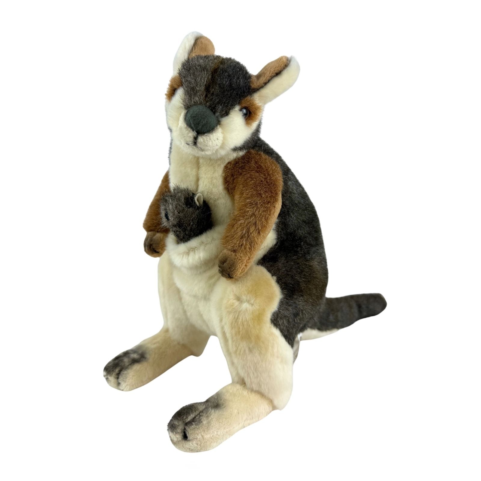 Plush toy resembling a kangaroo on a white background
