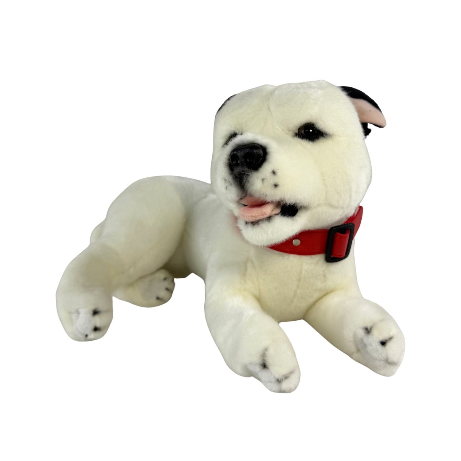 Winter Staffy plush toy lying