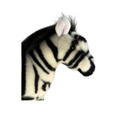 Close‑up of Zara zebra plush toy’s side face