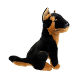 realistic soft plush toy black and tan dingo in a sitting position