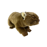 The stuffed animal is designed with soft, brown acrylic fur and features lifelike details, including small, dark eyes and a prominent brown nose.