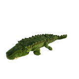 A large green crocodile plush toy with detailed airbrushed patterns, designed for children over 3 years old.