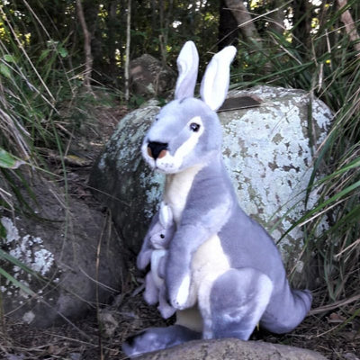 Trudy (Kangaroo with joey - 40cm, grey)